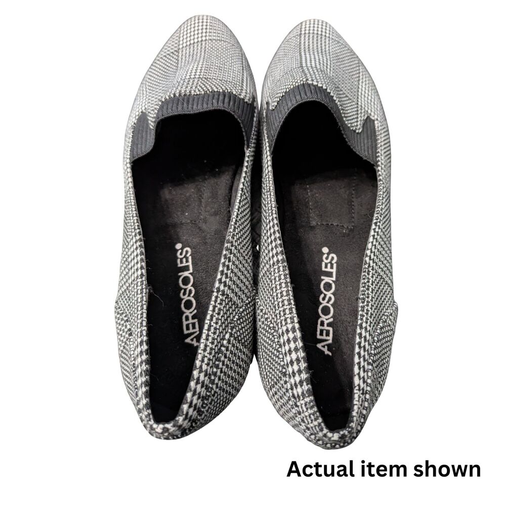 👞 Aerosoles 7.5 Comfortable Glen Plaid Loafers Pointed Toe Flats Black White - Picture 3 of 8